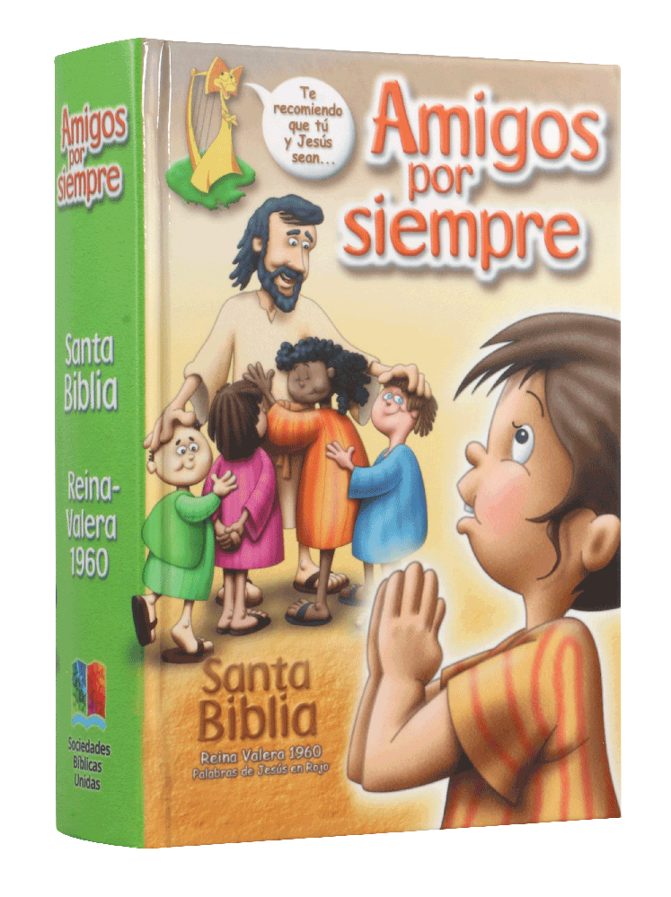 Biblia Infantil Amigos por Siempre Reina Valera 1960 Tamaño Bolsillo Letra Mediana Tapa Dura Verde Código QR