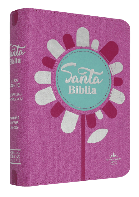 Biblia Reina Valera 1960 Chica Letra Mediana Imitación Piel Rosa Flor
