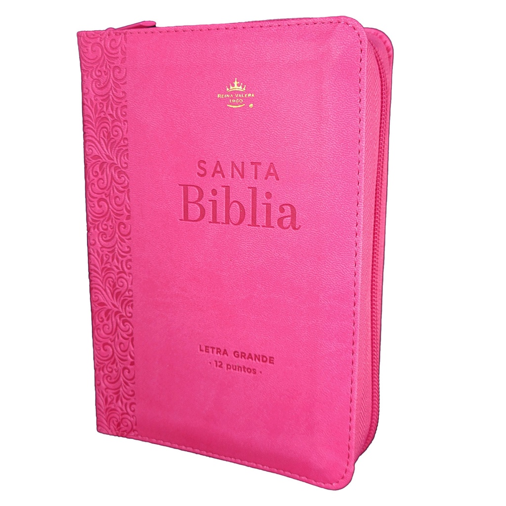 Biblia con Cierre Portátil 12 puntos RV1960, imit piel fucsia floral