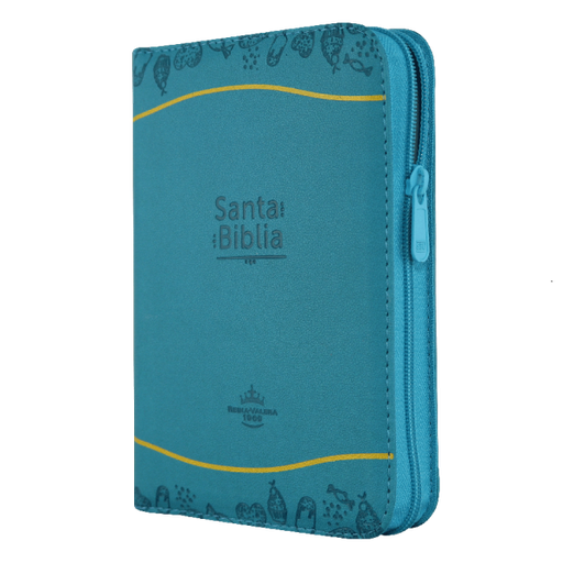 Biblia Reina Valera 1960 Chica Letra Mediana Imitación Piel Azul Amarillo Código
