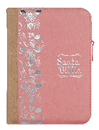 [SBM5604] Biblia Reina Valera 1960 Chica Letra Mediana Imitación Piel Rosa Beige Flores Código QR