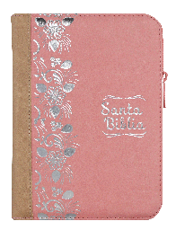 Biblia Reina Valera 1960 Chica Letra Mediana Imitación Piel Rosa Beige Flores Código QR