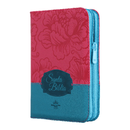 [SBM5600] Biblia Reina Valera 1960 Chica Letra Mediana Imitación Piel Flores Fushia Azul Código QR
